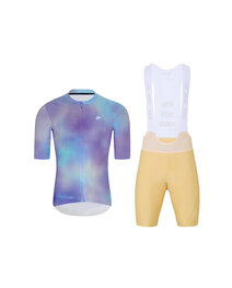 HOLOKOLO Kurzarm Radtrikot und Shorts - COSMA - Beige/Hellblau/Lila